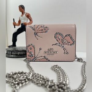 Coach Mini Wallet On A Chain With Sparkly Butterfly Print CCI81 NWT